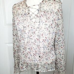 Paper Crane semi sheer boho flower blouse